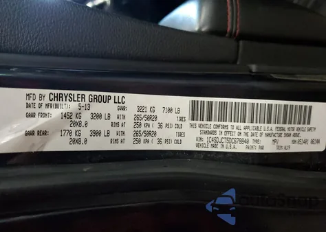 2013 Dodge Durango R/T z USA, uszkodzony, nr VIN 1C4SDJCT5DC678840